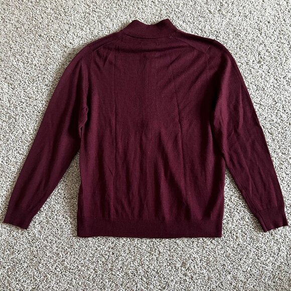 Club Room Men's Size L Merino Wool Blend Full-Zip Burgundy Sweater - Picture 2 of 11